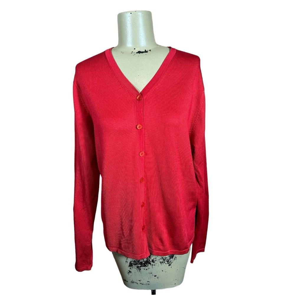 Pendleton Women's Sz M Red Silk Blend Cardigan Sweater Button Up Casual